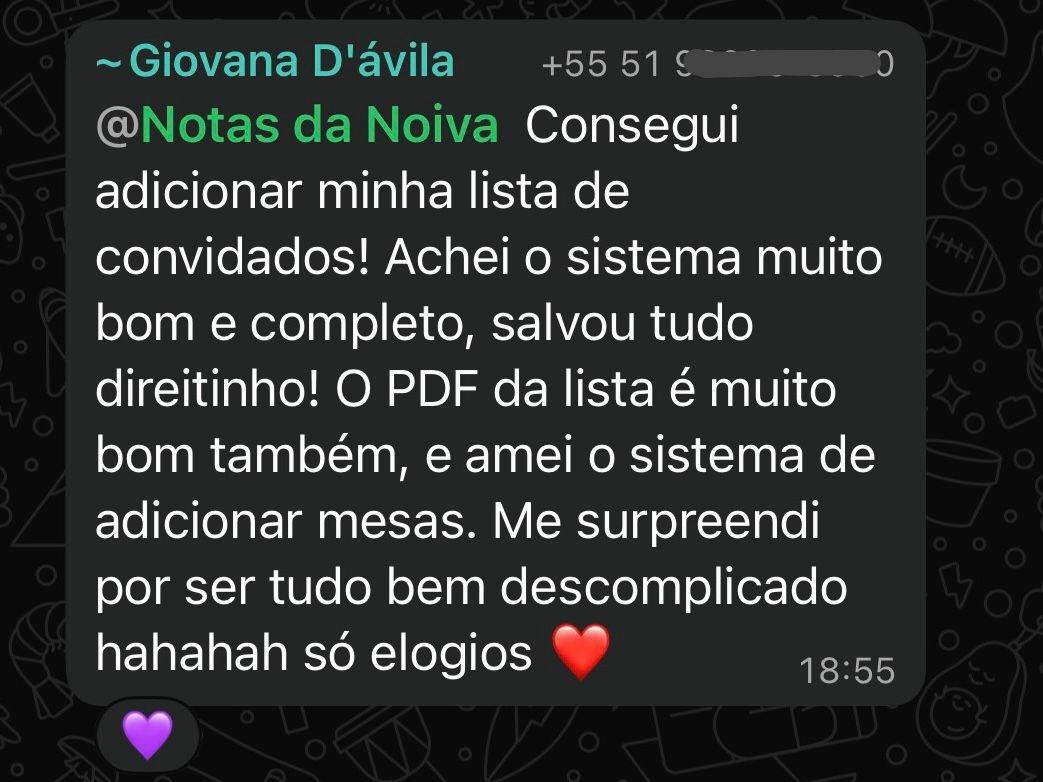 Depoimento de noiva via WhatsApp