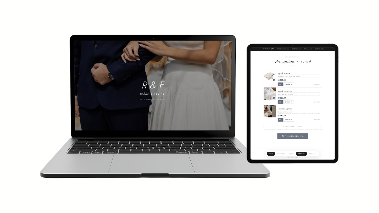 Site do casal com lista de presentes